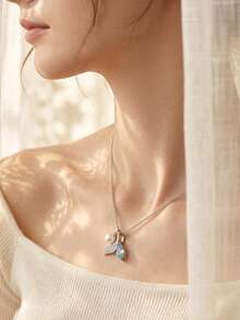 Shescity 1pc Silver Sea Blue Rhinestone Mermaid Tail Luxury Fashion High-End Clavicle Necklace - Silver - View 5