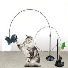 Mainan Kucing Tongkat Penggoda Ekstra Panjang dengan Perekat Hisap + Beberapa Kepala Pengganti Bulu, Ulat, Kupu-kupu, Aksesoris Pengganti, Mainan Hiburan Mandiri Kucing, Hadiah Liburan - View 4