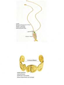 VceTd 2PCS Ocean Vacation Style Stainless Steel Women's Jewelry Set With Fish/Shell Pendant Design, Suitable For Daily Wear Or Beach Vacation Or Gift - Yellow Gold - View 15