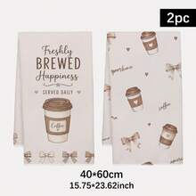 2PCS Kitchen Towels Coffee Cup Bow Healing Print Microfiber Absorbent Kitchen Towels, 40*60cm Rectangular Dish Cloth, Table Cloth, Hand Towel, Kitchen Decor, Housewarming Gift For Neighbors, Kitchen Napkins And Dish Cloth, Home Decor - Apricot - View 2