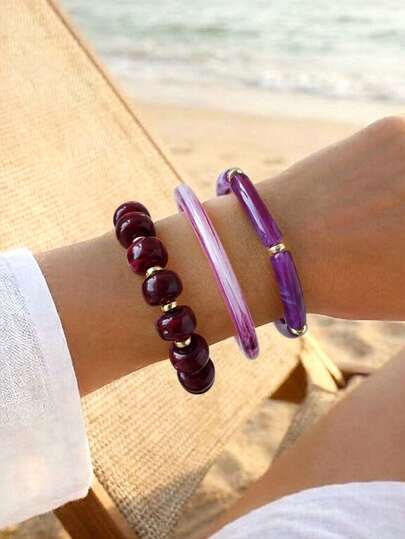 3pcs/Set Colorful Resin Bohemian Vacation Style Women's Bracelets Suitable For Daily And Vacation Wear
