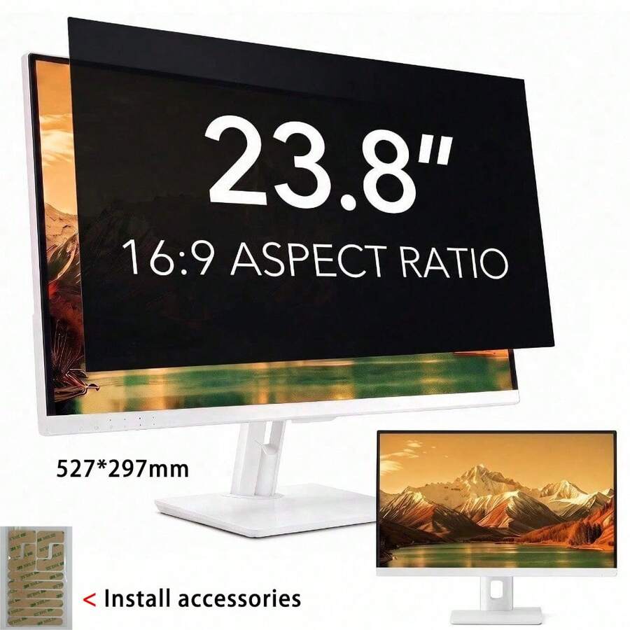 Privacy Screen For Computer Monitor Film 23.8-Inch 16:9 Aspect Ratio Width 527mm, Height 297mm ; Anti Spy/Bule Light/Glare Film , 2 Install Ways Removable For Office, Airport, Cafe And Other Public Area Diagonal 23.8 Inches Laptop Eye Protection Film - View 1