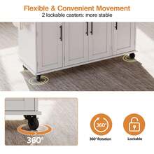 Rolling Kitchen Island Cart With Fold‑Out Extension Tabletop, 2 Drawers & Multi‑Cabinet Storage With Adjustable Shelves & Door Racks, Mobile Kitchen Trolley With Towel Rack & Spice Rack For Kitchen Dining Room - White - View 5