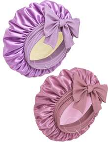 Double Layer Satin Bow Hair Bonnet, Women's Wide Brim Elastic Sleep Cap, Reversible Silky Night Cap, Protects Curly Hair, Suitable For Sleep And Daily Use - Multicolor - View 14