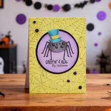 1 st söt hög hatt spindel i metall, rund ram med spindelnätsbakgrund, utstansningsmall för barnvänliga lagergräddade gratulationskort, scrapbooking, papperspyssel, prägling och Halloweenfestdekorationer - Flerfärgad - Visa 2