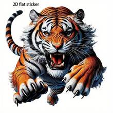 2D Flat, 2D Flat Stickers With A Tiger Charging Towards You. For Car Motorcycle Laptop Phone Cup Smooth Surfaces Decor - A - View 1