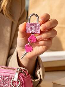 Mini Shiny Crystal Key Lock - Metal Mini Lock With 2 Keys, Heart Pattern Metal Lock, No Assembly Required, Luggage Lock, Locker Lock, Small Luggage Padlock, Suitcase Lock, Metal Key Lock, Suitable For Luggage, Gym Locker, Pencil Case, Backpack, Suitcase And Locker, School Gym Classroom Matching Game Travel Backpack, Back To School, Travel Accessories, School Gym Locker, Sports Locker, Fence, Toolbox, Suitable For Graduation, Teacher's Day Gift - Multicolor - View 1
