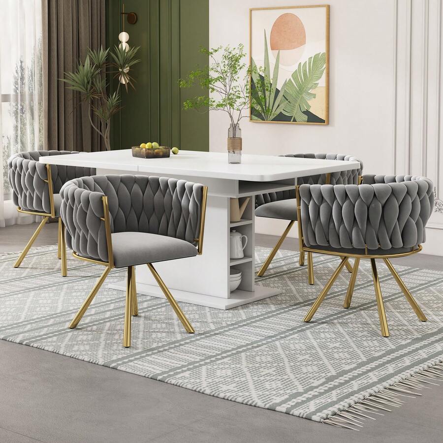 Set Of 4 Dining Chair Space Grey Gold Velvet - 灰色 - 查看 1
