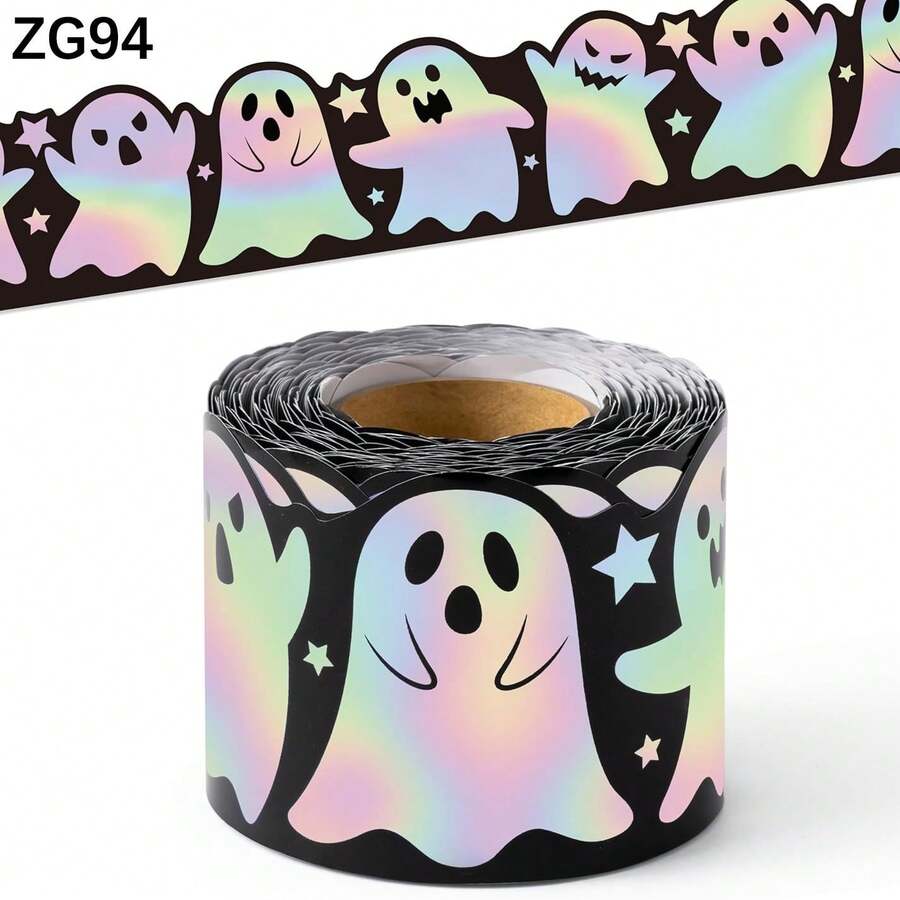 5m/Roll Halloween Laser Ghost Self-Adhesive Paper Bulletin Board Blackboard Border Sticker - Multicolor - View 1