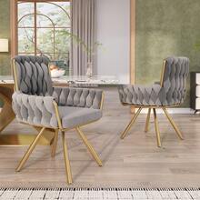 Grey Velvet Dining Chair Set Of 2 - Grey - View 1