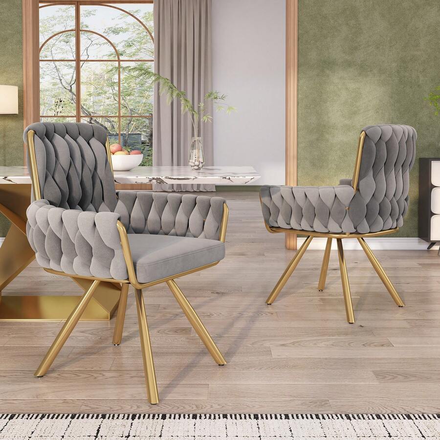 Grey Velvet Dining Chair Set Of 2 - Grey - View 1