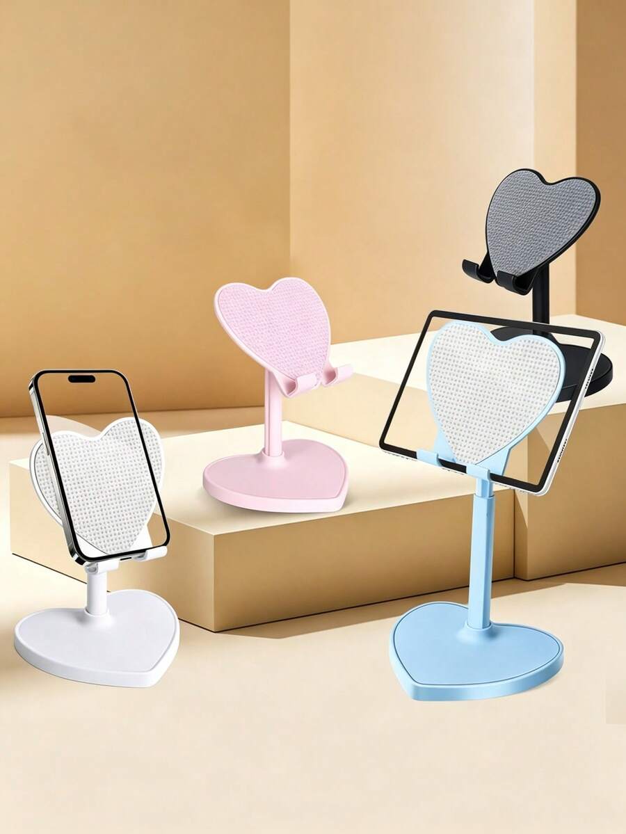 1pc Heart-Shaped Phone Stand, Adjustable & Extendable Multi-Function Phone Holder, Suitable For Desk, Perfect For Watching Movies/Live Streams Lazily In Dorm, Women's Gift, Plastic Material, Phone Accessory, Office Desk Accessory, Phone Stand