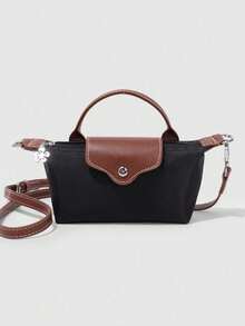 Dedoo Bolso de mano mini de nylon con bloques de color, estilo clásico de moda primavera/verano, bolso bandolera/de hombro minimalista y versátil con diseño de concha - Negro - Ver 7