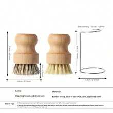 1/2pcs Kitchen Brush Set, Made Of Natural Bristles With Drainage Function - Crafted From Wood And Coconut Fiber, Suitable For Cleaning Tableware And Cookware, Rustic Design - Multicolor - View 5
