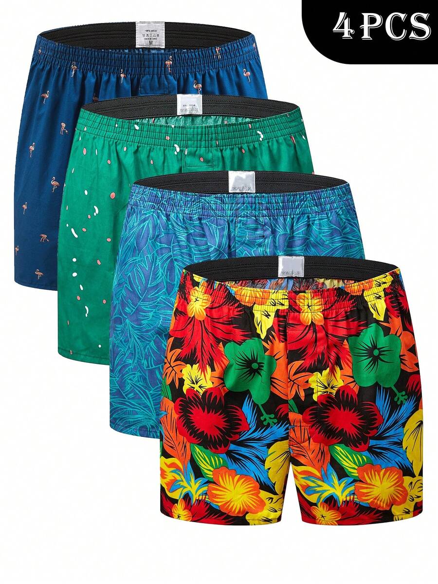 4 Packs Men's Multicolor Cotton Briefs, Stylish And Comfortable With A Printed Design; Boxer Briefs; - Multicolor - View 1