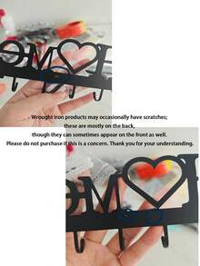 1pc Heart & HOME Letter Wall-Mounted Key Holder Rack, No-Drill Entryway Storage Rack With Hooks, Living Room & Hallway Decorative Shelf, Sturdy Metal Material, Black Aesthetic Style, Suitable For Home, Office, Mudroom, Can Hang Car Keys, Handbags, Keychains, Room Decor, Office Desk Accessories, Kitchen Decor - Multicolor - View 9