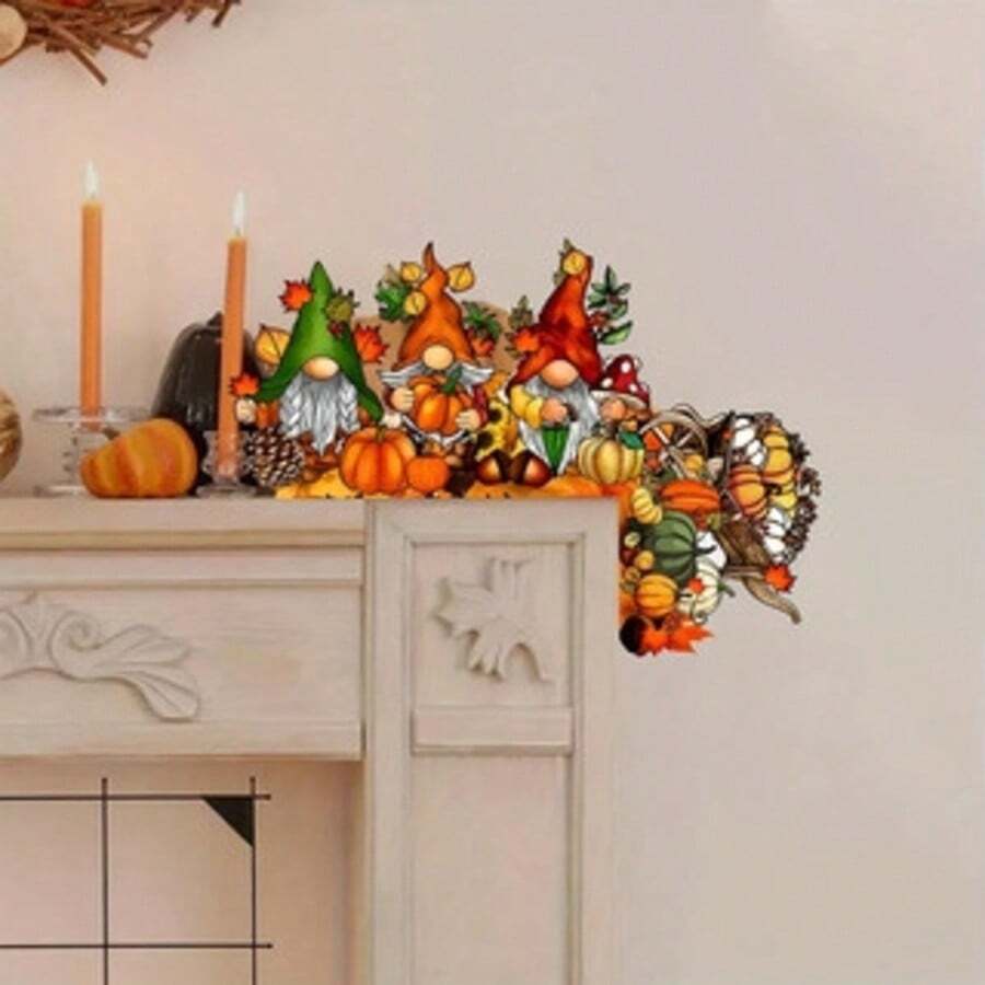 1/2pcs Rustic Wooden Charming Thanksgiving Gnome And Pumpkin Door Frame Decor - Home Corner Decoration, Perfect For Halloween And Christmas - 1PC - View 1
