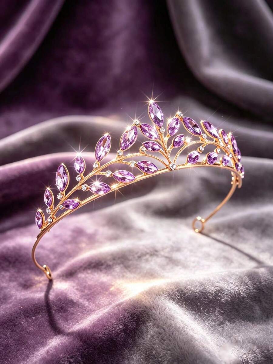 1pc Bridal Wedding Crown Headpiece Crystal Rhinestone Embellished Hair Hoop New Style Tiara - 44026 Purple - View 1