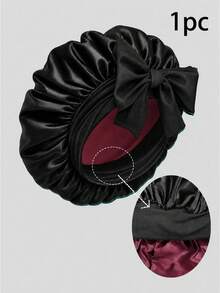 Double Layer Satin Bow Hair Bonnet, Women's Wide Brim Elastic Sleep Cap, Reversible Silky Night Cap, Protects Curly Hair, Suitable For Sleep And Daily Use - Multicolor - View 2