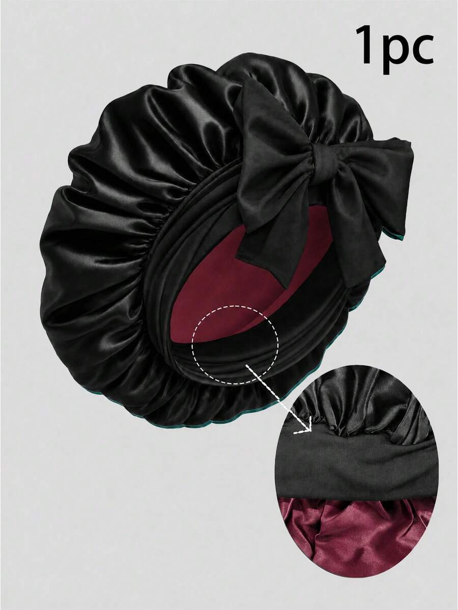 Double Layer Satin Bow Hair Bonnet, Women's Wide Brim Elastic Sleep Cap, Reversible Silky Night Cap, Protects Curly Hair, Suitable For Sleep And Daily Use