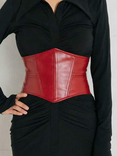 1pc Red Renaissance Punk Style Sexy Wide Elastic Waist Cincher, Suitable For Halloween Party Or Daily Commute
