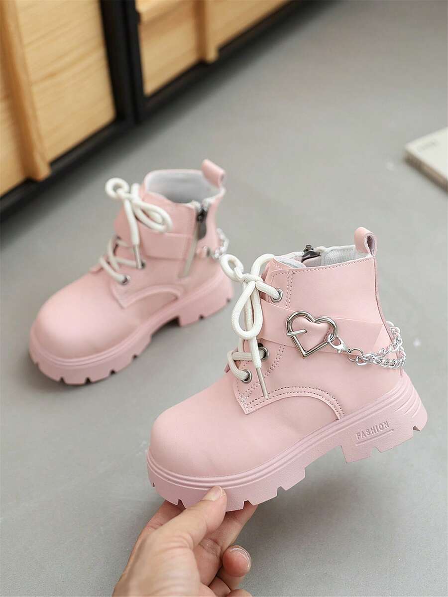 New Round Toe Children's Boots, Casual Retro Flat Ankle Boots For Girls, Non-Slip Wear-Resistant Big Kids Shoes, Punk Boots For Female Students - Pink - View 1