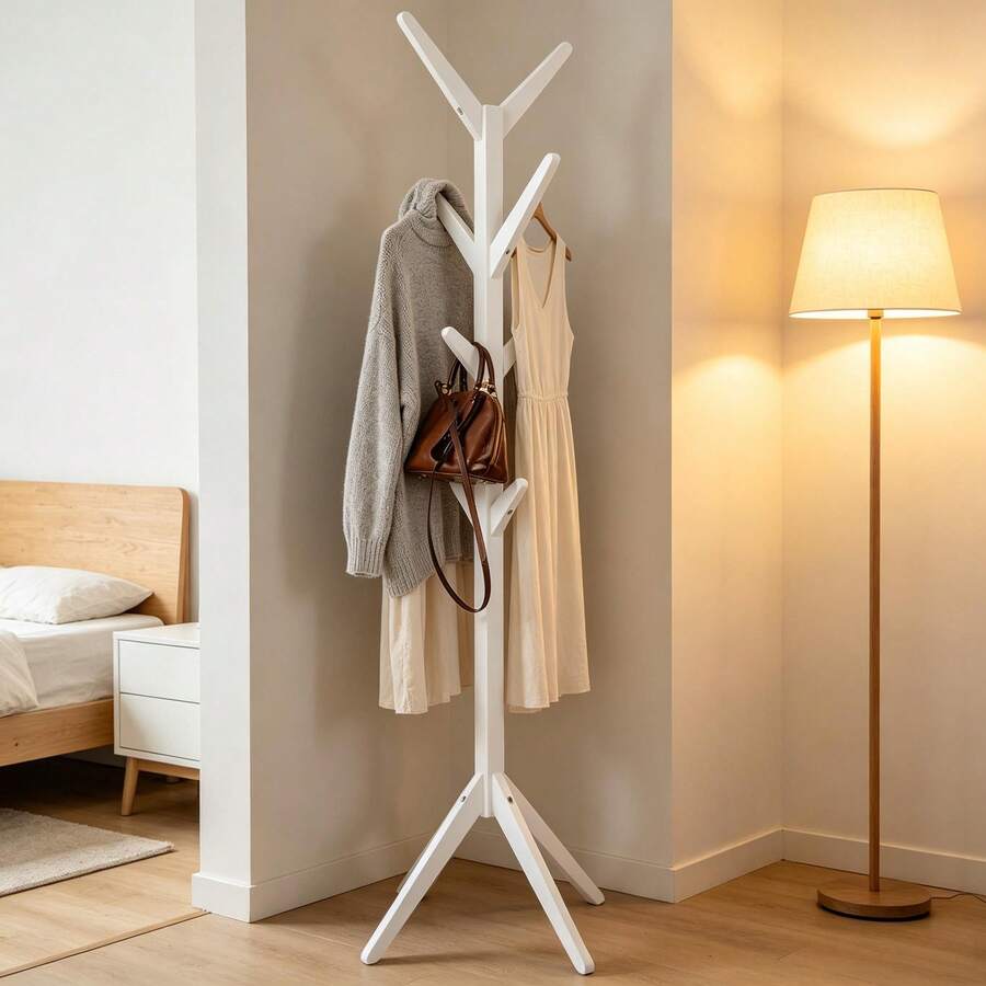 Holz Mantelhalter,Modernes Design Mantelhalter,Wohnzimmer Mantelhalter(Nur Mit Mantelhalter) - 白色 - 查看 1