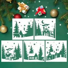 5 Winter Forest And Christmas Templates - Featuring A Snowy Village Scene (Houses, Trees, Moon) - Suitable For Decorating Walls, Canvas, Paper, Glass, And Windows. - Sets - View 6