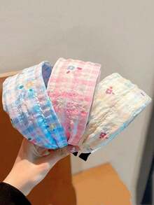 3件裝優雅甜美花卉印花防滑寬版髮箍，適合女孩日常配戴 - 彩色 - 查看 8