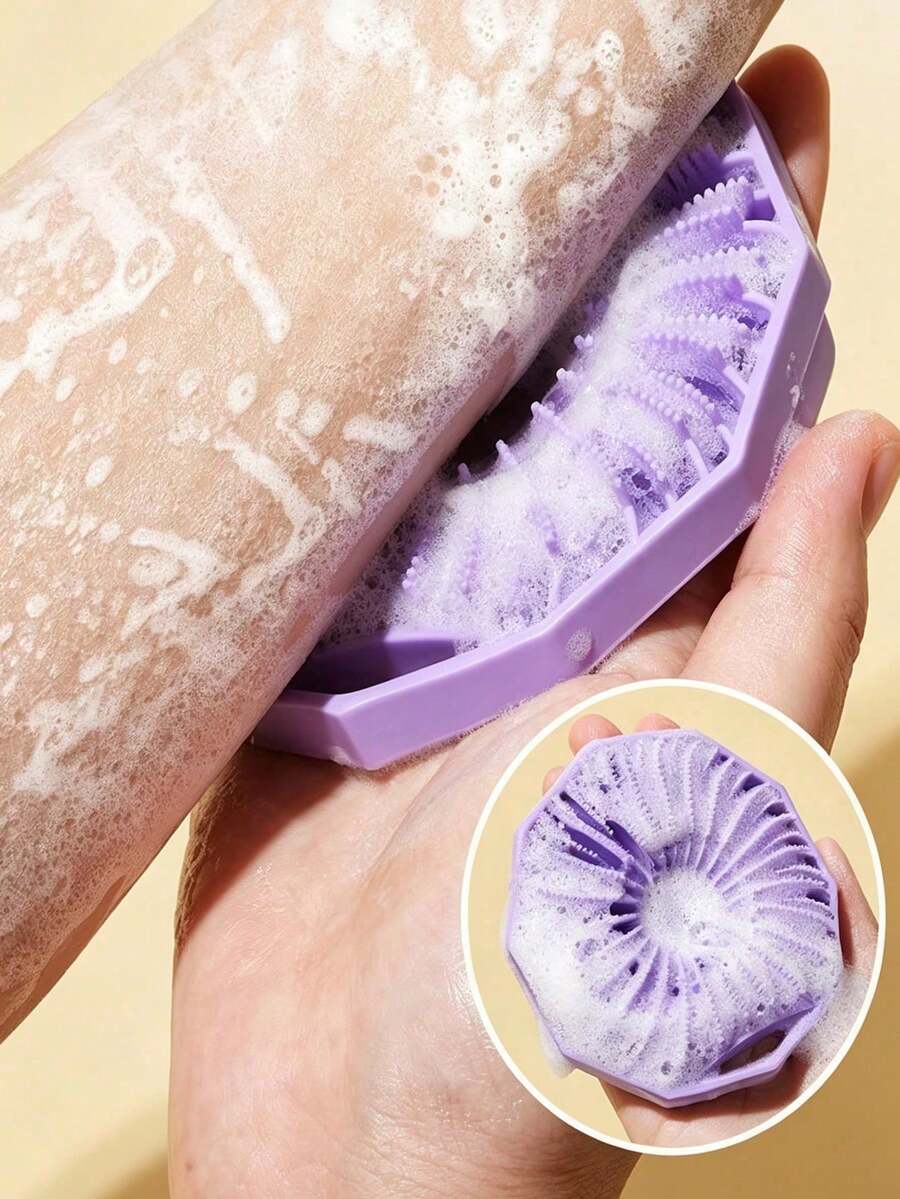 Polygon Silicone Bath Brush With Transparent Hook, Portable Wall-Mounted, Hexagonal Silicone Shower Brush, Body Cleansing, Convenient And Easy To Use, Anti-Slip Strap, Home Essential Bath Accessory, Gift For Him/Her - A - View 1