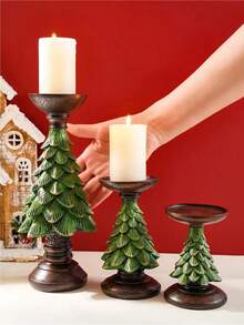 1pc Resin Christmas Tree Decor, Suitable For Office Desk Or Windowsill, Resin Home Decor Accessory, Christmas Tree Shaped Candle Holder, Small Round Candle Decoration, Suitable For Theme Parties, Restaurants And Christmas Celebrations - A - View 4
