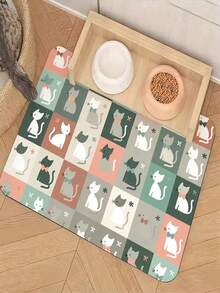 1pc Multicolored Plaid Cat-Pattern Pet Feeding Mat – Cute Design And Easy To Clean; Suitable For Both Cats And Dogs And Highly Convenient For Outdoor Use. Stylish Yet Practical-An Ideal Choice For Pet Owners. - View 1