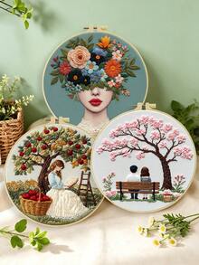 Embroidery Kit: Flower Couple For Adult Beginners. Includes Manual, Printed Fabric, Hoop, Needles, Threads & Stitch Guide. Great Home Gift For Women. Size: 15x15cm/5.9in Or 20x20cm/7.9in. - Flower Couple - View 5