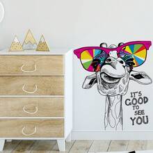 1pc PVC Giraffe Glasses Sticker, Self-Adhesive Decorative Wall Decal, Door Sticker - Home Bedroom Living Room Wall Decor - one-size - View 1
