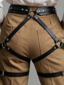 Men's Punk Gothic Body Harness Wide Waist Leg Garter Adjustable Metal O-Ring Rivet Buckle Outdoor Street Style Motorcycle Club Outfit Accessory - Black - View 2