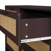 130CM Arc Shaped Corner Rattan Cabinet, 6-Drawers Rattan Storage Cabinet Rattan Drawer, For Living Room Bedroom,And Kitchen, Reddish-Brown, Brown - 棕色 - 查看 11