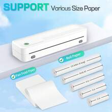 Printer Portabel Nirkabel ORICO - Printer Termal, Printer Tanpa Tinta Desktop. Mendukung kertas termal lipat ukuran US Letter dan A4, kompatibel dengan ponsel pintar dan tablet, kertas cetak dapat dibeli secara terpisah. - Putih - View 6