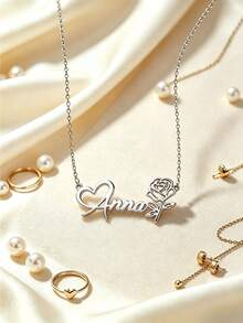 Customized Rose Flower Name Necklace, Heart Style Lettering Necklace, Best Gift For Her, Wedding Jewelry - Multicolor - View 10
