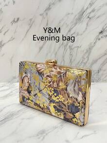 Multi-Color Evening Bag, Women's Crossbody Clutch, Exquisite Personalized Evening Bag, Mini Square Box Bag, Suitable For Party Girls, Brides For Weddings, Gatherings, Balls, Women's Handbag, Chain Shoulder Bag, Ball-Specific Handbag (Random Pattern) - Coffee Brown - View 7