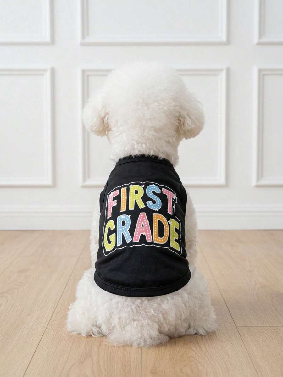 LUCKIE PAL 1 buah Tank Top dengan Slogan "FIRST GRADE", Lapisan Dasar Anti Kutu untuk Pakaian Anjing Peliharaan, Rompi Modis Cocok untuk Chihuahua, Anjing Kecil, dan Kucing, untuk Dalam dan Luar Ruangan - MultiWarna - View 1