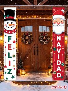 Feliz Navidad聖誕吊掛橫幅門廊裝飾牌與聖誕樹雪花圖案背景布,適用居家庭院室內外牆面門口派對裝飾 - 聖誕節C - 查看 7