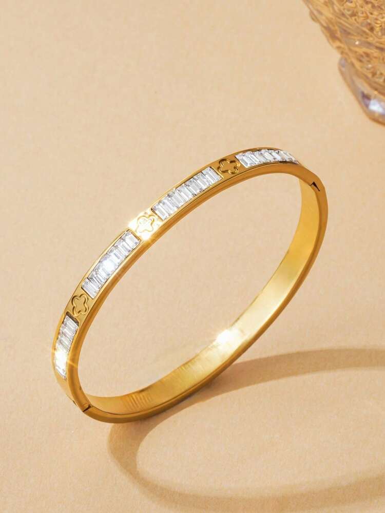 1pc/3pcs Clover Rhinestone Layered Bracelet Set For Women, Luxury Daily Vacation Jewelry, Ideal Valentine's Day Christmas Gift For Her - Gold 7 - View 2