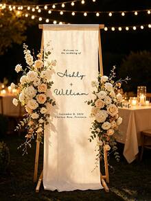 Customized Wedding Welcome Sign, Fabric Banner, Modern Ceremony Entrance Decor, Customizable Name And Date, Wedding Gift, Welcome Decoration, Wedding Decor, Party Decor - Multicolor - View 3