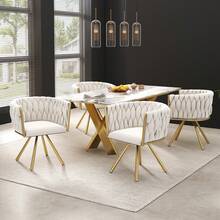 Dining Chair Beige Gold Luxury Frame - Beige - View 6