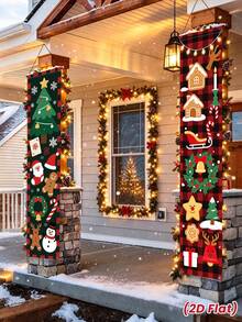 Christmas Hanging Banner Porch Sign & Christmas Stree Snow Pattern Backdrop For Home Yard Indoor Outdoor Wall Door Party Decorations - Christmas D - View 4