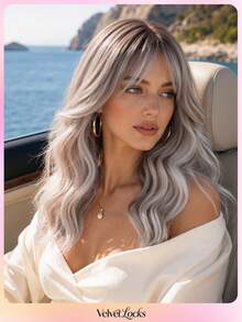 Topshe [Velvet Locks] Brown Highlighted Synthetic Wig, Soft Heat-Resistant Voluminous Layered Wavy Hair With Curtain Bangs, Suitable For Daily Wear, Nightclub, Music Festival, Cosplay, Women's Wig - Multicolor - View 2
