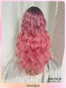 Topshe [Velvet Locks] 26 Inch Pink Gradient Synthetic Wig, Soft Heat-Resistant Voluminous Layered Wavy Curls With Curtain Bangs, Suitable For Daily Wear, Nightclub, Music Festival, Cosplay, Women's Wig - Multicolor - View 7