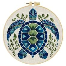 1pc 20*20cm/7.9*7.9in Ocean Theme Turtle & Shell Embroidery Kit, DIY Hand Embroidery Set For Adult Beginners, Home Decor Gift, Women's Sewing Gift, Includes User Manual, Printed Fabric, Embroidery Hoop, Needles & Thread - Sea Turtles - View 20