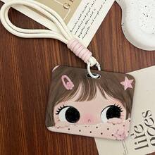 Big‑Eye Cartoon Girl Card Holder With Braided Lanyard, Hard PC Horizontal ID Badge Holder For Student School Bus Card Work Name Tag Back To School Supplies - A - View 11