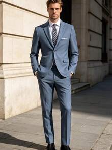 Setelan Jas Pria 2 Potong: Blazer Polos dengan Celana Panjang Formal untuk Pernikahan, Prom, dan Acara Bisnis. - Dusty Blue - View 9